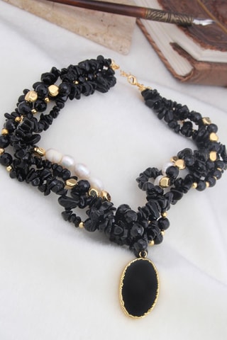 Collier - Plaqué or jaune et onyx
