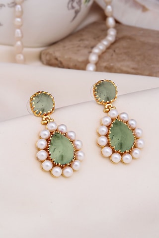 Boucles d'oreilles - Prehnites et perles de culture