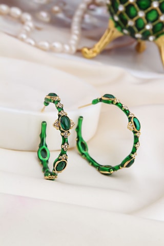 Demi-créoles - Plaqué or jaune, malachites et zircons