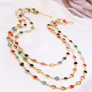 Collier - Laiton plaqué or & cristal