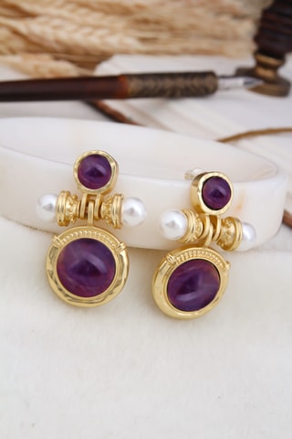 Boucles d’oreilles - Plaqué or jaune et améthystes