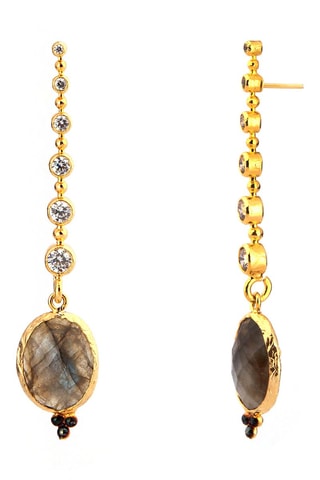 Boucles d'oreilles dorées à l'or fin jaune - Labradorites et zircons