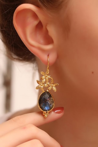 Boucles d'oreilles dorées à l'or fin jaune - Labradorites