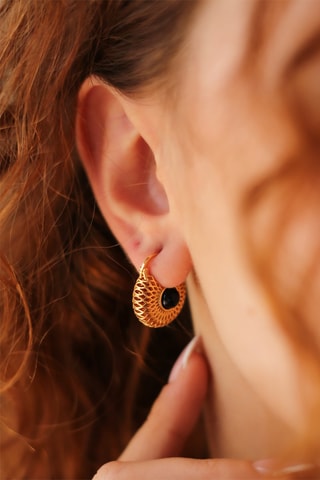 Boucles d'oreilles dorées à l'or fin jaune - Onyx