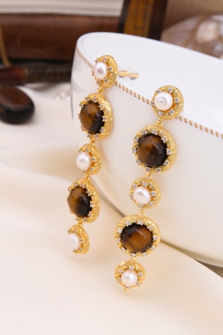 Boucles d’oreilles - Plaqué or jaune et œils-de-tigre