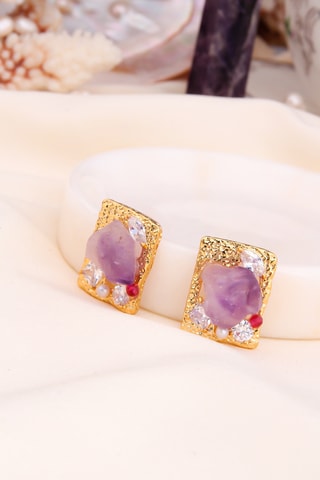 Boucles d'oreilles - Plaqué or jaune et améthystes