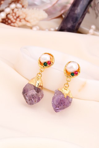 Boucles d'oreilles - Plaqué or jaune et améthystes