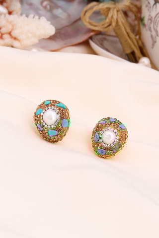 Puces - Plaqué or jaune et turquoises