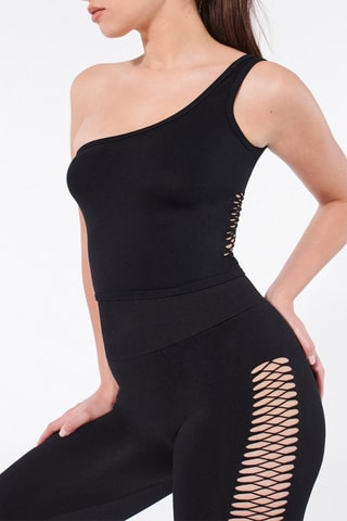 Asymmetrische Crop Top Laceseamiz - Zwart