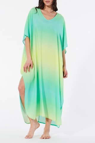 Kaftan Dip and Dye Capuciliz - Turquoise en Geel