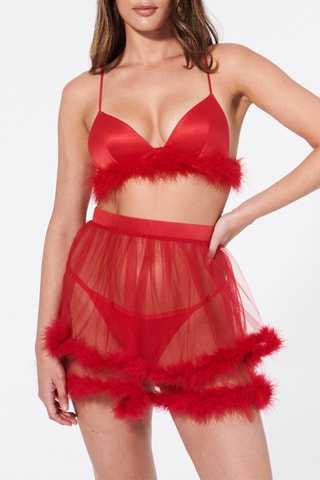 Rok hoge taille met veren Santababiz- Rood - Undiz