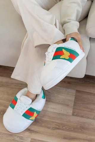 Pantoffels - Wit en Donkergroen