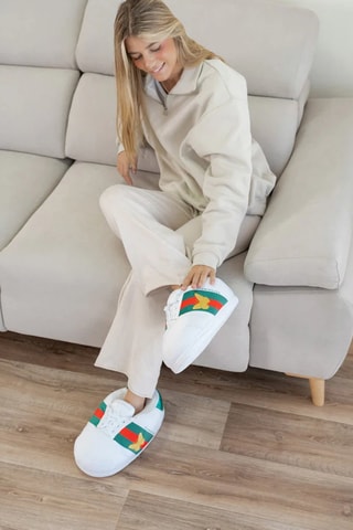 Pantoffels - Wit en Donkergroen