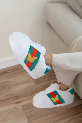 Pantoffels - Wit en Donkergroen