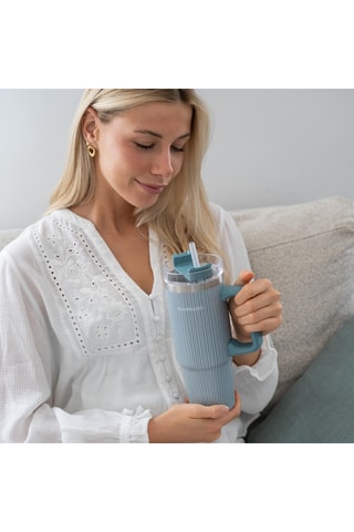 Roestvrijstalen Thermosbeker met Rietje - 0,9 l