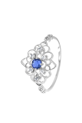 Bague - Or blanc, topazes et saphir