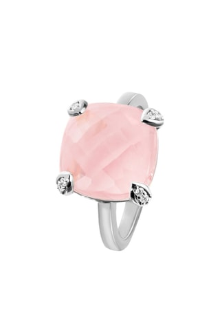 Bague - Or blanc, diamants et quartz rose