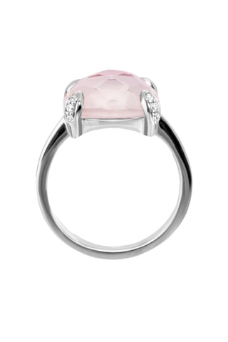 Bague - Or blanc, diamants et quartz rose