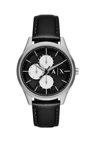 Relógio de quartzo em couro - Preto e prateado