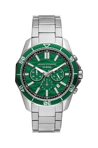 Relógio de quartzo em aço - Cronógrafo - Prateado e verde