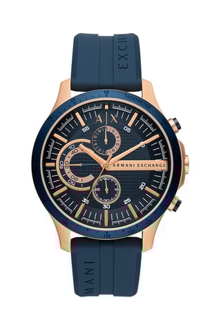 Relógio de quartzo em silicone - Taquímetro e cronógrafo - Azul-marinho e dourado-rosa