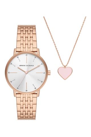 Coffret relógio de quartzo em aço e colar