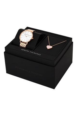 Coffret relógio de quartzo em aço e colar