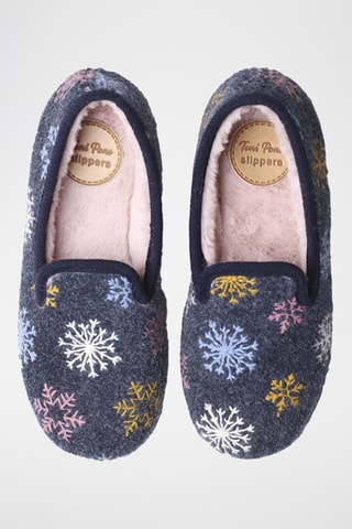 Slippers fourrés compensés Carme - Bleu marine