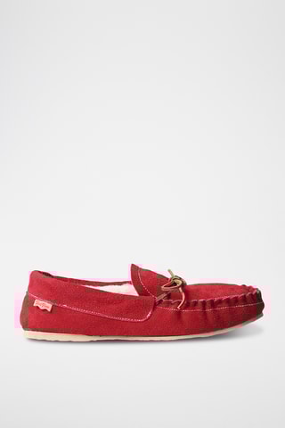 Chaussures bateau fourrées en cuir Mila - Rouge