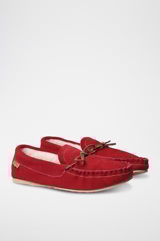 Chaussures bateau fourrées en cuir Mila - Rouge