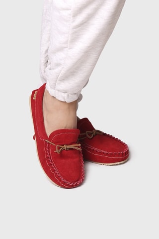 Chaussures bateau fourrées en cuir Mila - Rouge