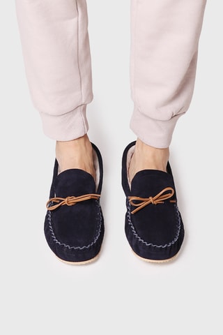 Chaussures bateau fourrées en cuir Nagel - Bleu marine