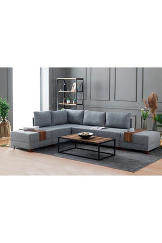 Canapé d'angle gauche convertible Fly - Gris et imitation noyer - 4 places