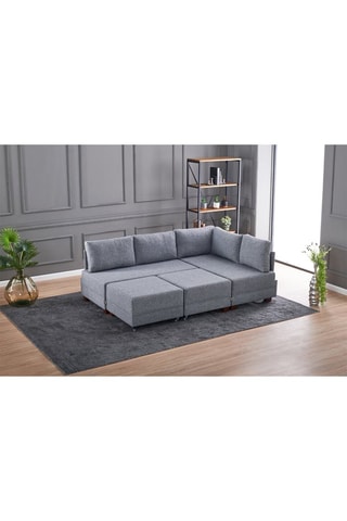 Canapé d'angle droit convertible Fly - Gris et imitation noyer - 4 places