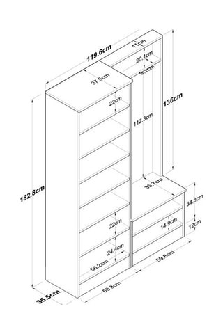 Penderie -  119,6 x 182,8 x 37,5 cm