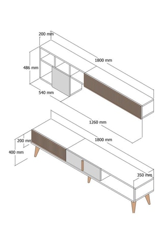 Meuble TV 2 abattants Milan - 180 x 40 x 35 cm