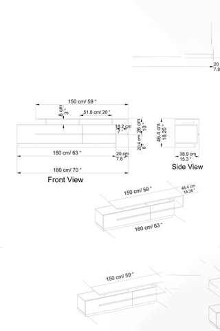 Meuble TV 2 abattants - 180 x 46,4 x 38,9 cm