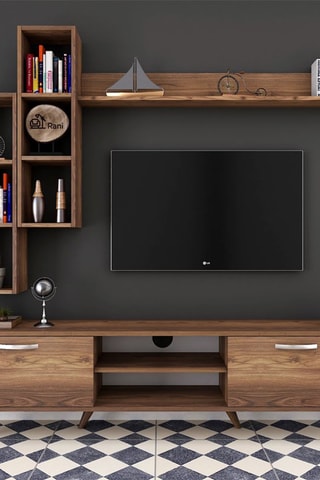 Meuble TV et 3 étagères murales - 180 x 48,6 x 35 / 133 x 15 x 15 / 2 étagères de 22,1 x 90 x 18,5 cm