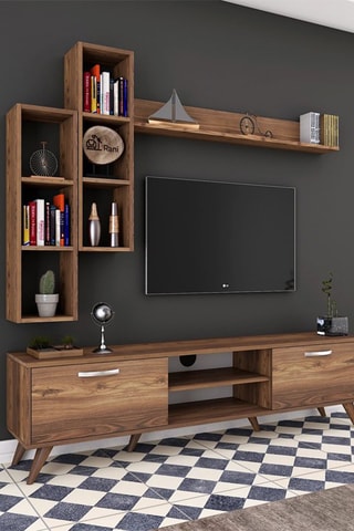 Meuble TV et 3 étagères murales - 180 x 48,6 x 35 / 133 x 15 x 15 / 2 étagères de 22,1 x 90 x 18,5 cm