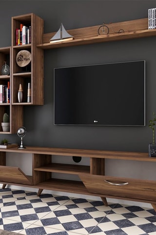 Meuble TV et 3 étagères murales - 180 x 48,6 x 35 / 133 x 15 x 15 / 2 étagères de 22,1 x 90 x 18,5 cm