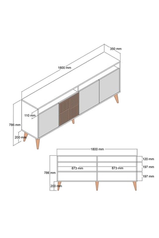 Bahut 4 portes - 180 x 78,6 x 35 cm