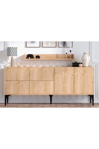 Buffet 6 portes et étagère murale - 180 x 40 x 80 cm et 100 x 15 x 15 cm