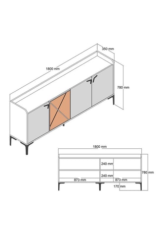 Buffet 4 portes - 180 x 35 x 78 cm
