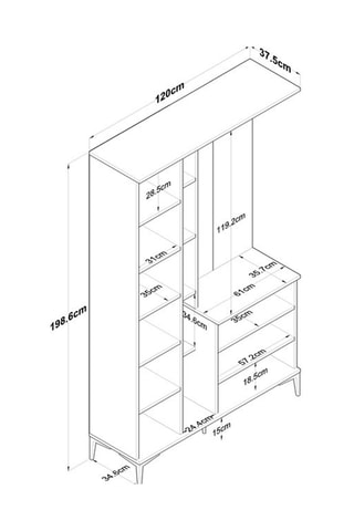 Meuble d'entrée 3 portes - 120 x 37,5 x 198,6 cm