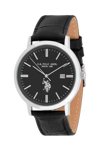 Relógio de quartzo em couro - Preto e prateado