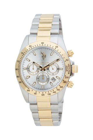 Relógio banhado a ouro amarelo - Taquímetro - Prateado e dourado