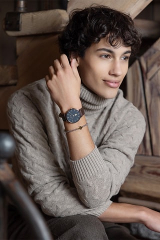 Relógio de quartzo em couro - Castanho e prateado