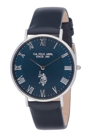 Relógio de quartzo em couro - Azul e prateado