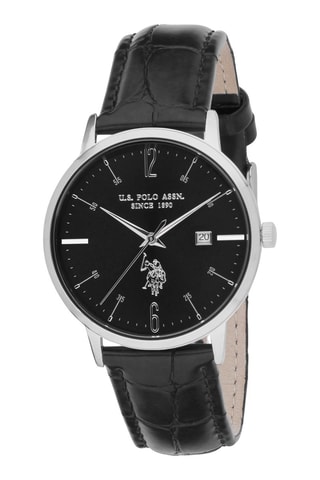 Relógio de quartzo em couro e pochette - Preto e prateado