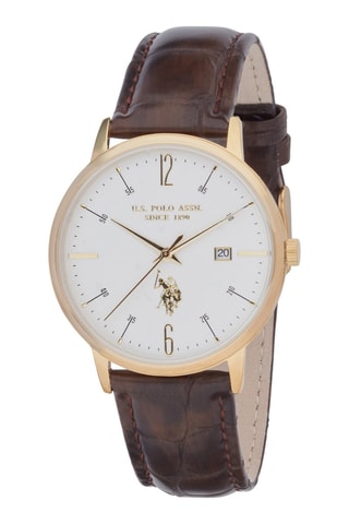 Relógio de quartzo em couro e banhado a ouro amarelo - Castanho e dourado